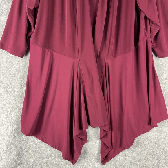 Susan Graver Liquid Knit Cardigan Womens 1X Burgundy 3/4 Sleeve Open Stretch - Picture 3 of 12